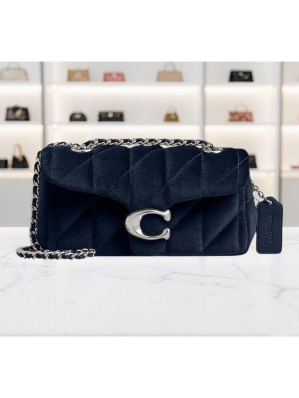 NEW WITH TAGS!! SOLD OUT!  AUTHENTIC Coach Blue Velvet Quilted Tabby 20.  (807A2